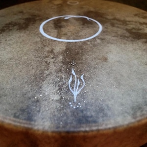 Unique Shamanic Drum Golden Eye Snake Plant, medicine drum painted, white snake drum, light shaman drum, drum painted, ready for shipping
