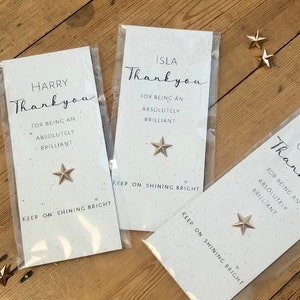 Thank you gift card -  gifts for pupils - student teacher gift- pupil thank you - thank you star pin badge - gold star badge