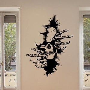 Skull bursting through the wall decal, Wall art stickers, Skull sticker, Vinyl wall art decal, Wall decor, Huge size sticker Kit37