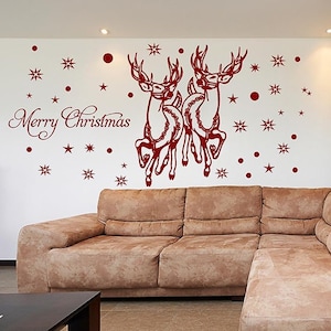 Huge Size Santa Reindeer WALL or WINDOW decals. Christmas decorations. XMAS window sticker. Christmas Wall art stickers   D27