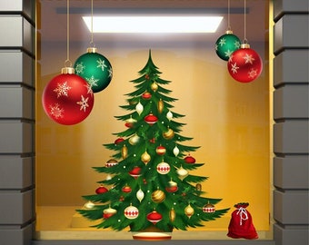 Naklejki na okna CHRISTMAS. Naklejki na choinkę XMAS. Naklejki na świąteczne bombki sklepowe. Naklejka ścienna. Dekoracje świąteczne D45