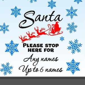 Personalised NAMES Santa Pease Stop Here Window Stickers. Christmas decoration decals. PRINTED wall stickers. Great christmas gift  D44