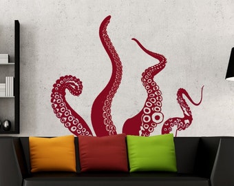 Calcomanía de pared de vinilo Kraken / Octopus Tentacles - Elija cualquier color Pegatina de pared , Arte de pared moderno, Calcomanía de pared de vida marina, Tamaño enorme disponible D6