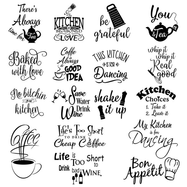 Kitchen wall art Vinyl wall quote stickers Decorate your kitchen Words decal stickers CoffeeTea stickers Kitchen prints Decor Signs kit35b