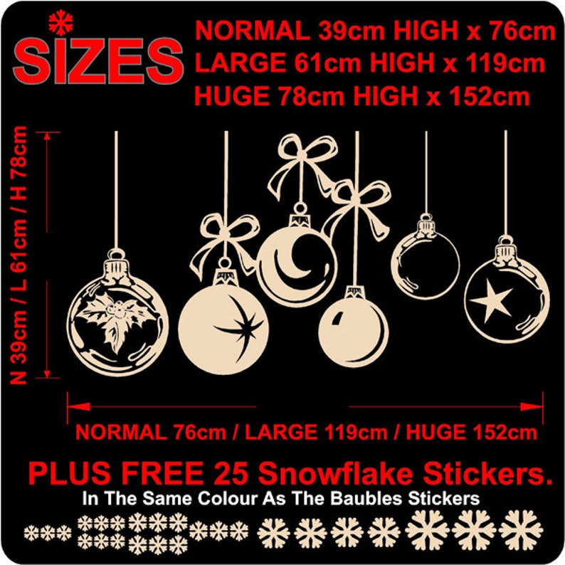 CHRISTMAS Baubles 25 Snowflakes Window Stickers. XMAS Wall Etsy UK