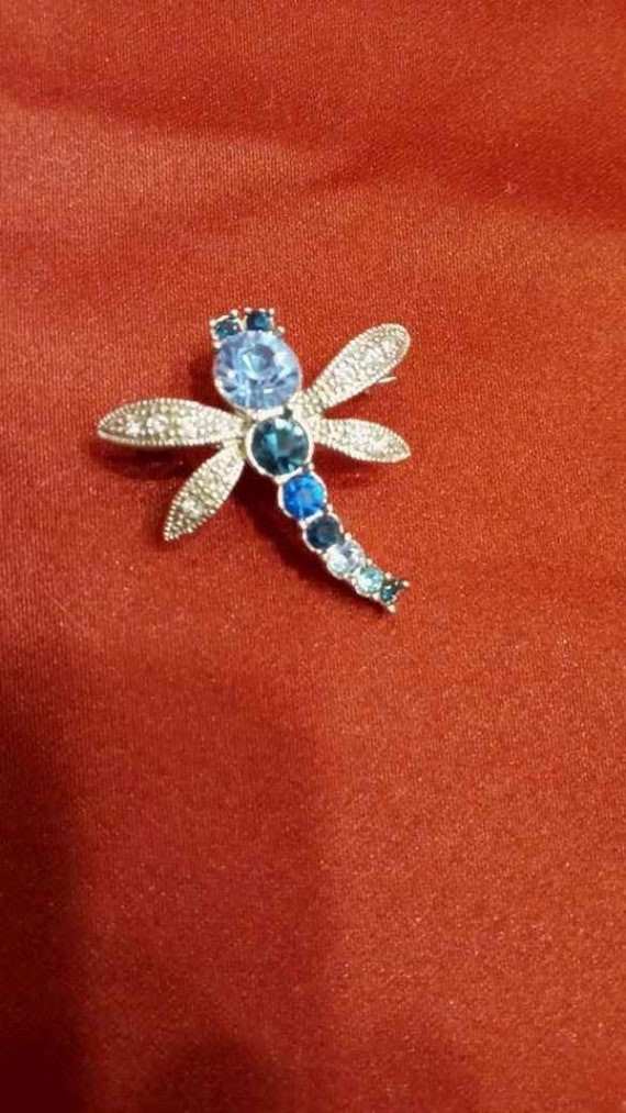 RARE VTG SWAROVSKI Blue Crystal Dragonfly Pin, Sig
