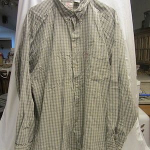 Vtg Levi's Dry Goods, Two-Horse Brand, Button Down Casual Shirt, Sage, Plaid, XL