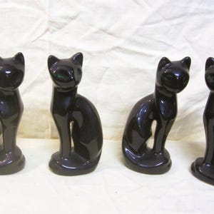Vtg Ceramic Black Cats w/Green Hand Painted Eyes, Elegant Cats Price is each