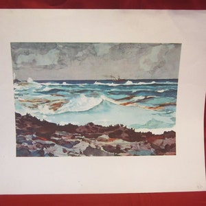 VTG 50&#39;S Winslow Homer print &quot;Shore & Surf, Nassau&quot; watercolor print