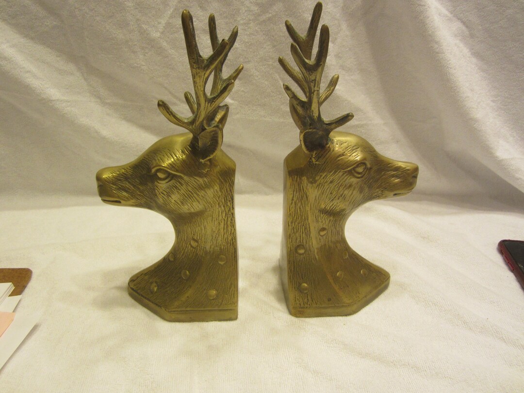 Vtg 60's Brass Deer Head Bookends W/antlers Etsy