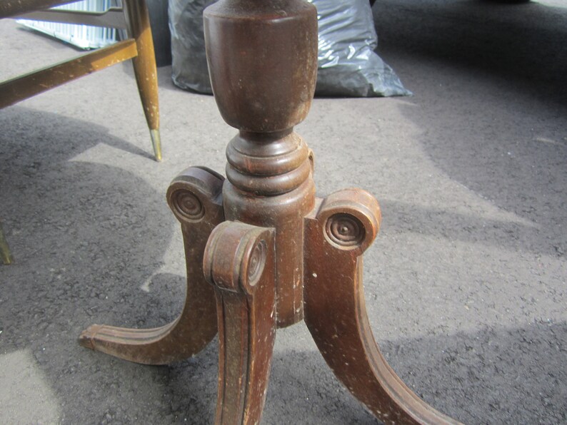 Vtg PEDESTAL TABLE Wooden W/drawer Brass Claw Feet Very Etsy