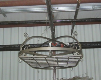 Large Overhead Hanging Pot & Pan Rack, Gray Metal, Scroll Designs, PICK UP ONLY