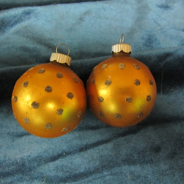 Vtg 50's SHINY BRITE Gold Ornaments w/Silver Polka Dot Design, Set of 2