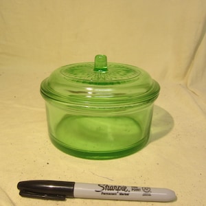 Vtg Hazel Atlas Uranium Green Glass Bowl with Lid