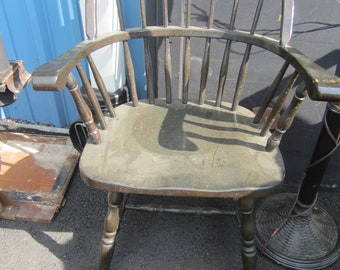 Vtg Round Barrel Back Captains Chair, Dk Brown Stain, Pick UP ONLY, No Shipping