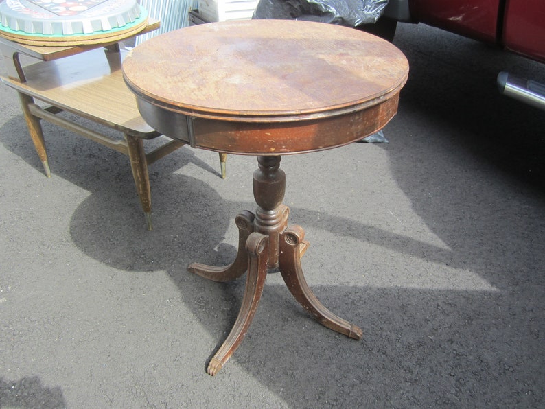 Vtg PEDESTAL TABLE Wooden W/drawer Brass Claw Feet Very Etsy