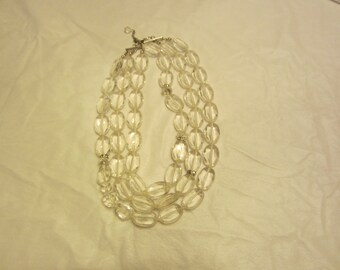 Vtg 90&#39;s Chunky LUCITE 3 Strand Beaded Choker, Clear Color