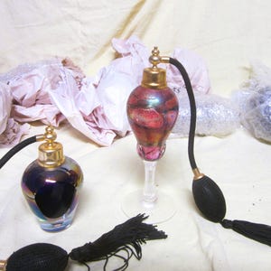 Vtg Collectible Perfume Bottles, Iridescent Colors, Set of 2 Glass Art