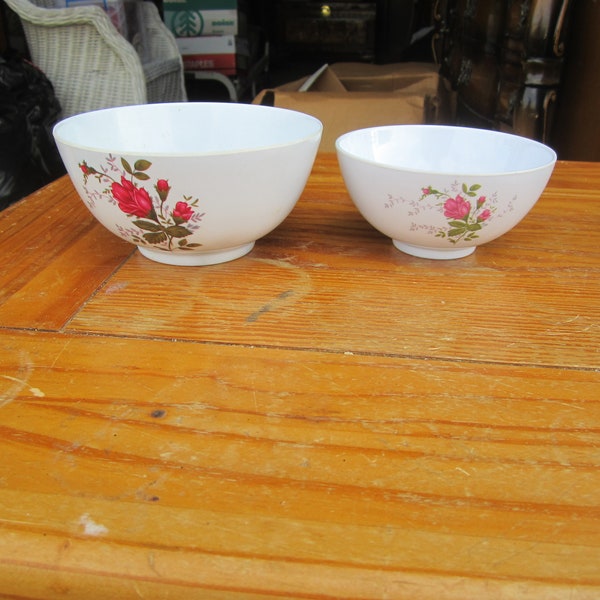 Vtg 50's KOYO MELAMINE Bowls w/pink roses set of 2