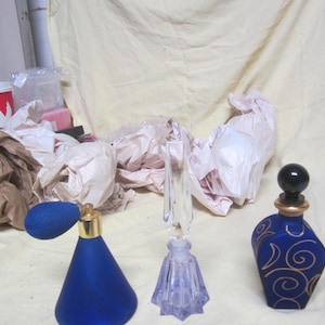 Vtg set of 3, Blue Perfume Bottles, Great Decor, Collectible