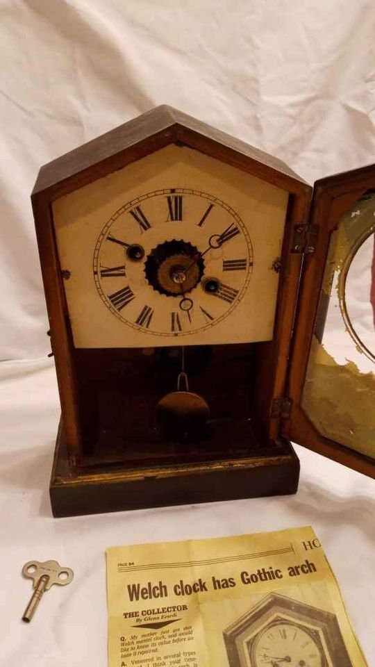 1880'S Era ANTIQUE MANTLE Clock, Key Wind, Pendulum, W/roman Numerals