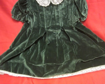 Vtg Handmade Baby Dress, Velvet type Material, Lace Accents, Large