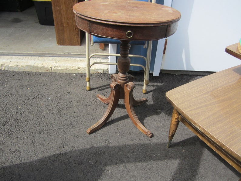 Vtg PEDESTAL TABLE Wooden W/drawer Brass Claw Feet Very Etsy