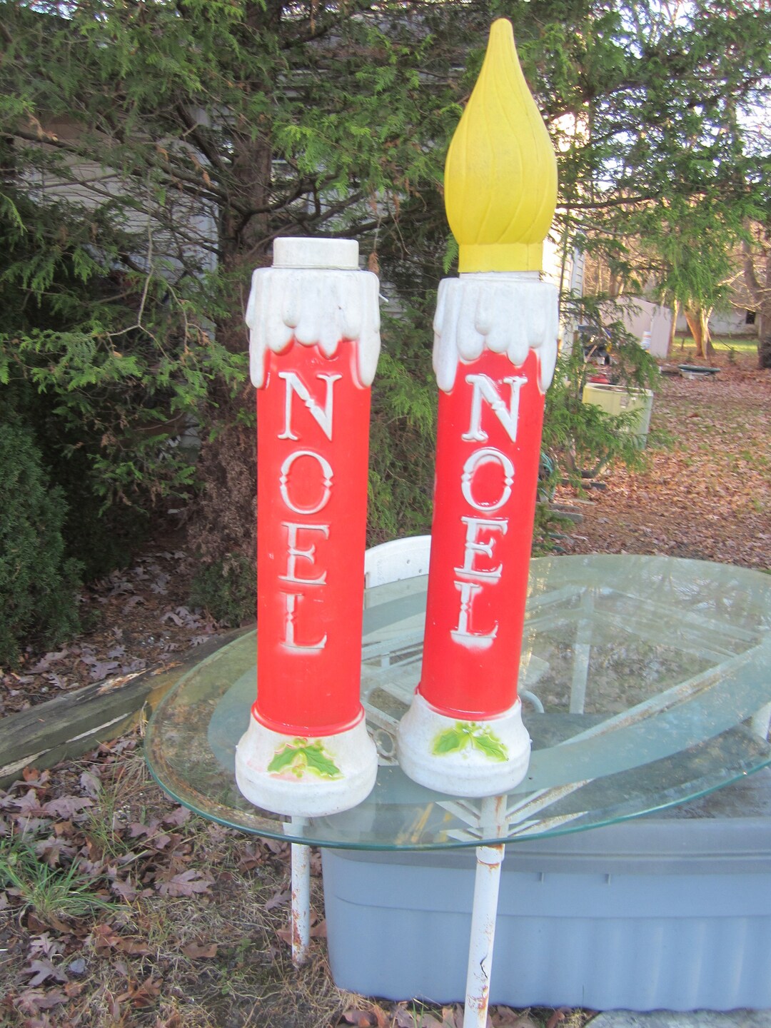 Vtg Blow Mold Candles, Outdoor Decor W/noel on Front, Dapol Industries