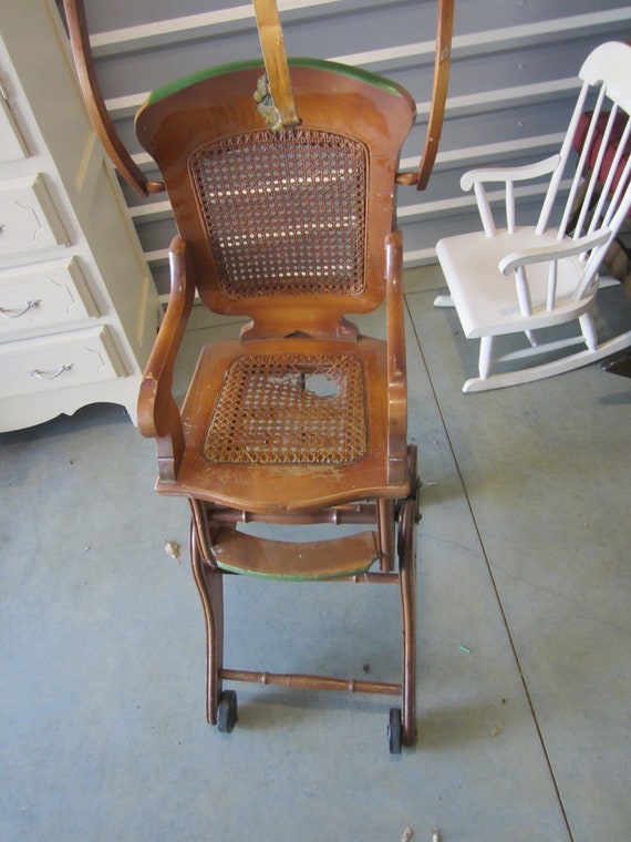 RARE Antique Convertible High chair rocker W wheels Solid Wood Etsy Canada