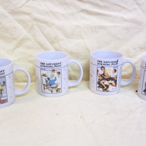 Vtg Norman Rockwell Galley Set of 4 Mugs, Saturday Evening Post
