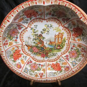 Vtg 1971 DAHER DECORATED WARE Tin 10&quot; bowl, Florals and Scenes