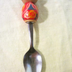 Vtg Souvenir Spoon, Wood Doll Handle, Stainless Bowl, Made in Japan