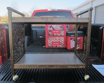 Vtg Wheeled TV Cart/Stand, Fancy Desing on Sides, Great DIY project see all pics