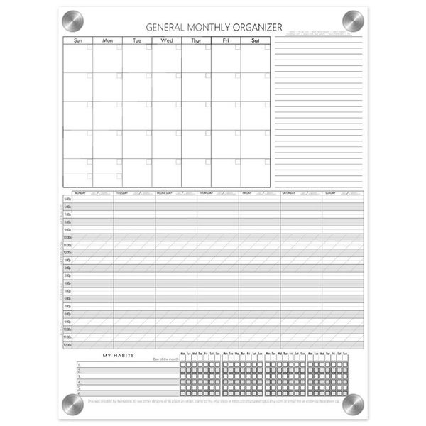 Planificador de pared combinado de borrado en seco (Vert): temporizador semanal, calendario mensual, notas y rastreador de hábitos semanal: ayudante de función ejecutiva