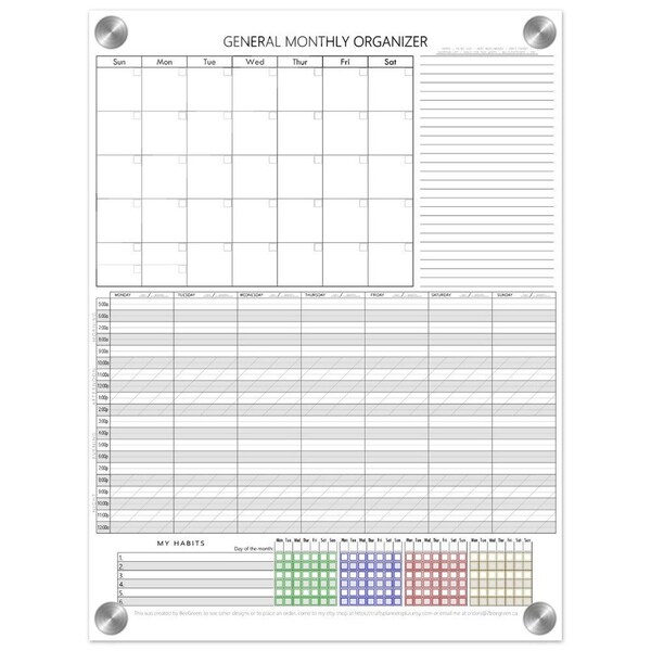 Planificador de pared combinado de borrado en seco (color vertical): temporizador semanal, calendario mensual, notas y seguimiento de hábitos semanal: ayuda para funciones ejecutivas