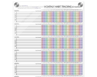 Monthly Habit Chart Dry Erase (Portrait/Colour) - Acrylic 6 Month Habit Tracker - Stay on track - Great for tracking resolutions