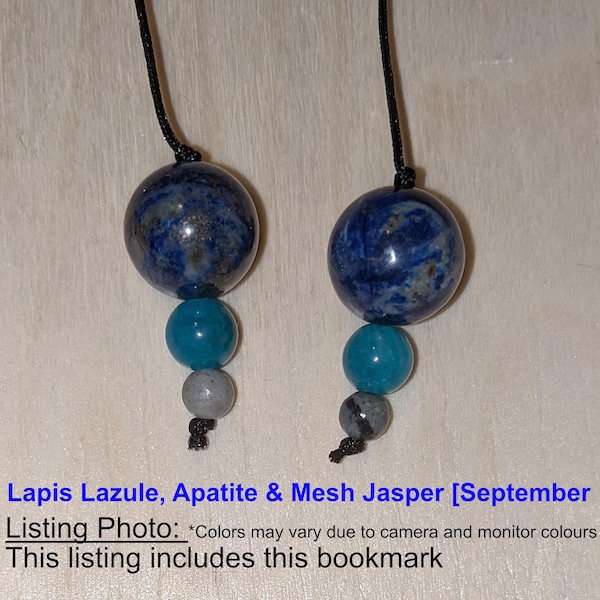 Lapis Lazule, Apatite & Mesh Jasper [September Birthstone]- Beaded Bookmark - Sting Bookmark - Book Thong (Gift for Readers)