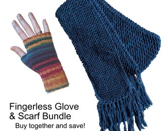 Fingerless Glove & Scarf Bundle - Handmade in Canada (Machine Washable Wool) - Choose your colours and sizes!