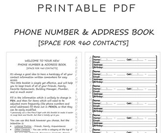 Address & Phone Number Book – Contact Keeper  [Printable PDF]