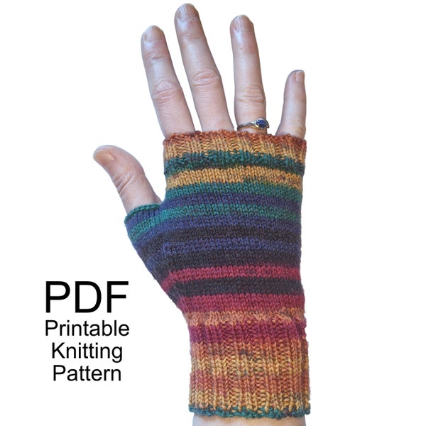 Visual Knitting Pattern - Fingerless Glove (PDF) fingerless mittens [Step by step photo instructions]