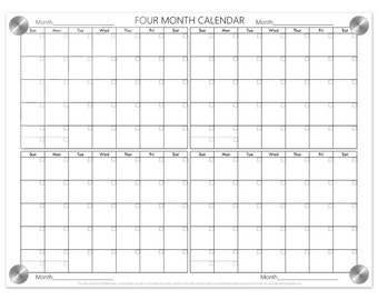 Four Month Dry Erase Calendar (black & white) - Acrylic 4 Month Wall Calendar - perpetual calendar dry erase