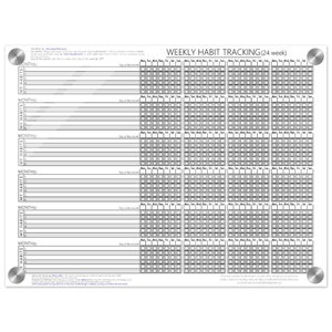 Weekly Habit Chart Dry Erase (black & white) - Acrylic Wall Mounted 24 Week Habit Tracker - Stay on track - Great for tracking resolutions