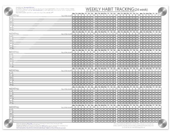 Weekly Habit Chart Dry Erase (black & white) - Acrylic Wall Mounted 24 Week Habit Tracker - Stay on track - Great for tracking resolutions