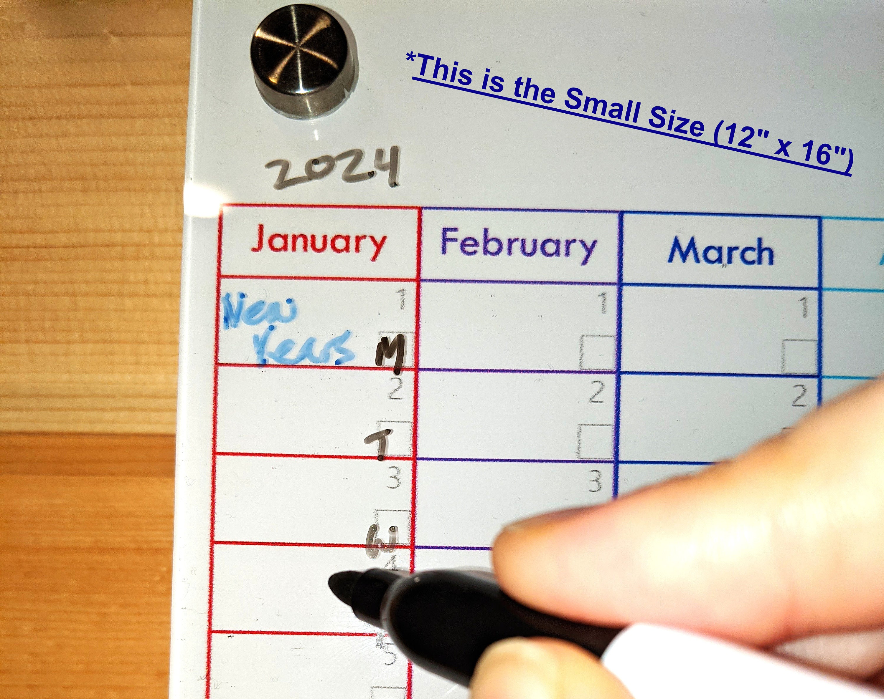 Year at a Glance Dry Erase Calendar black & Whitevert Acrylic Yearly