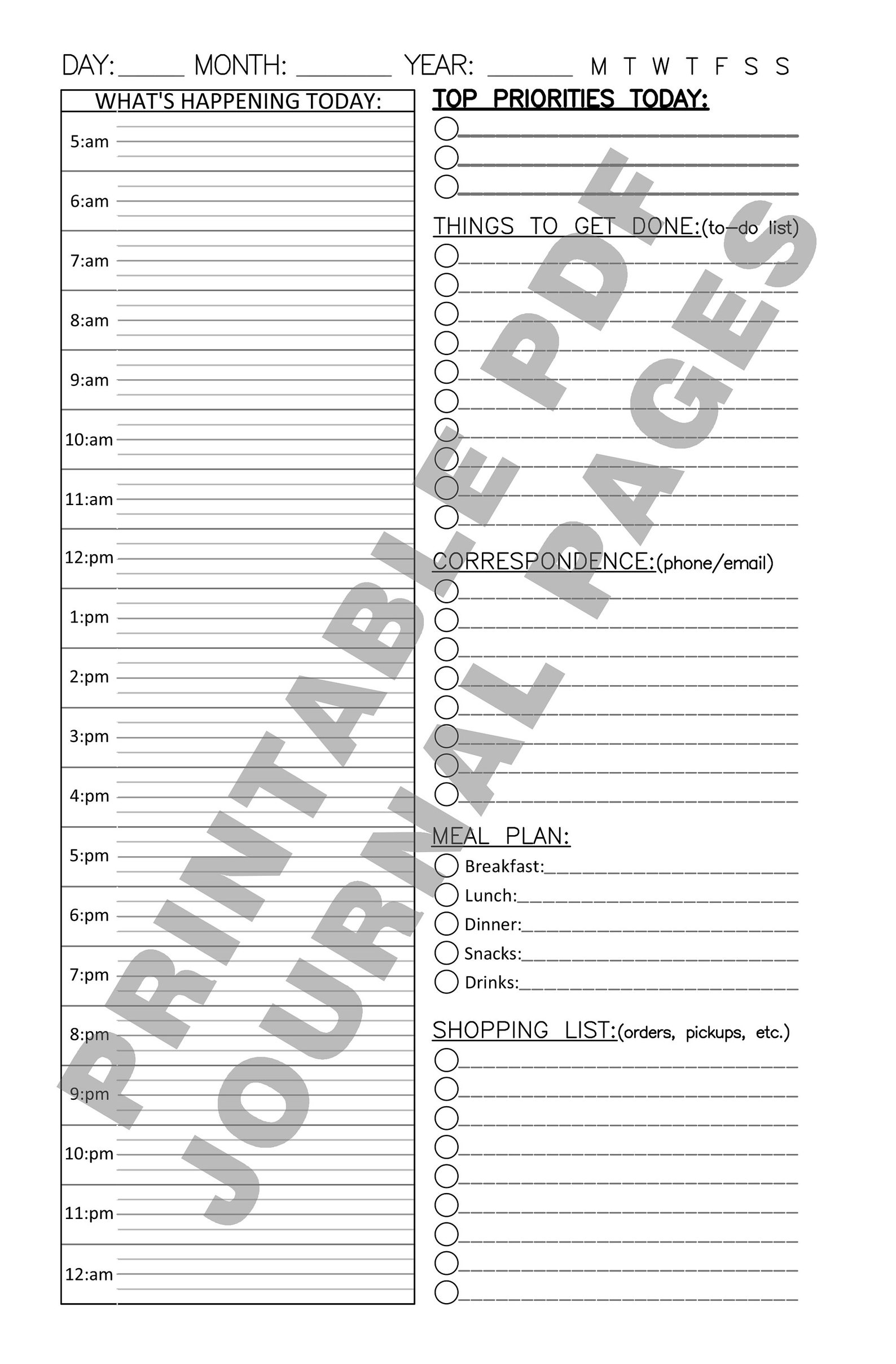 Day Planner - 2 Pages per Day - Daily Journal (daily Planner) - [undated Printable PDF] - Etsy