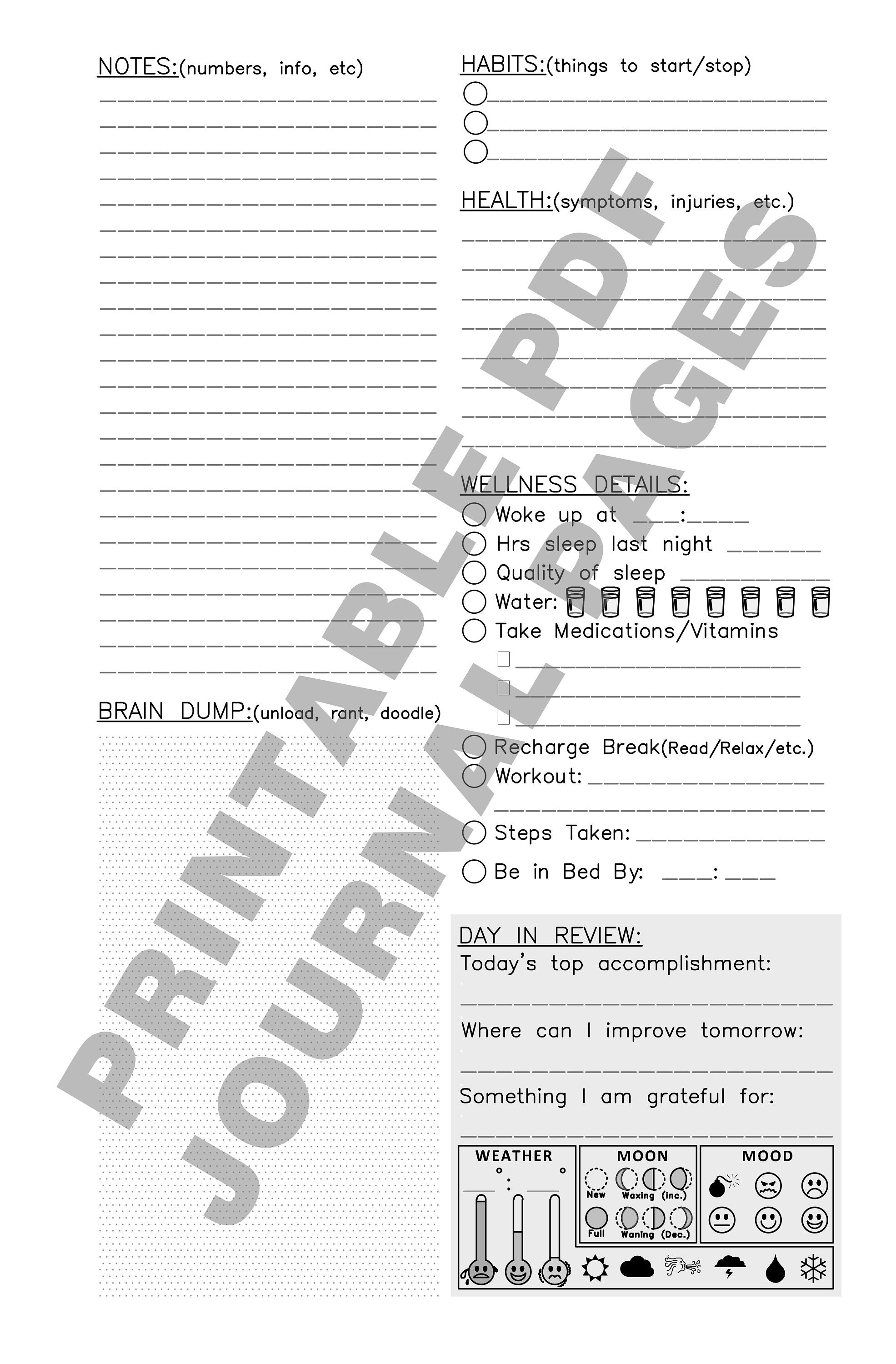 Day Planner - 2 Pages per Day - Daily Journal (daily Planner) - [undated Printable PDF] - Etsy