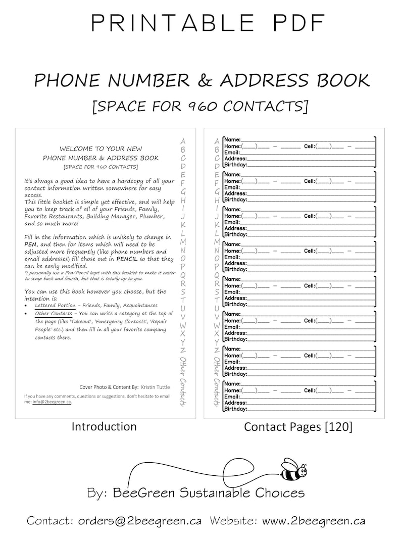 Address & Phone Number Book – Contact Keeper [printable PDF] - Etsy