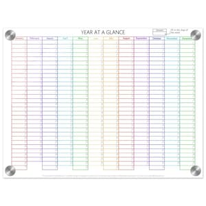 Year at a Glance Dry Erase Calendar (Rainbow) - Acrylic Yearly Wall Calendar - Perpetual Yearly Calendar (horizontal)
