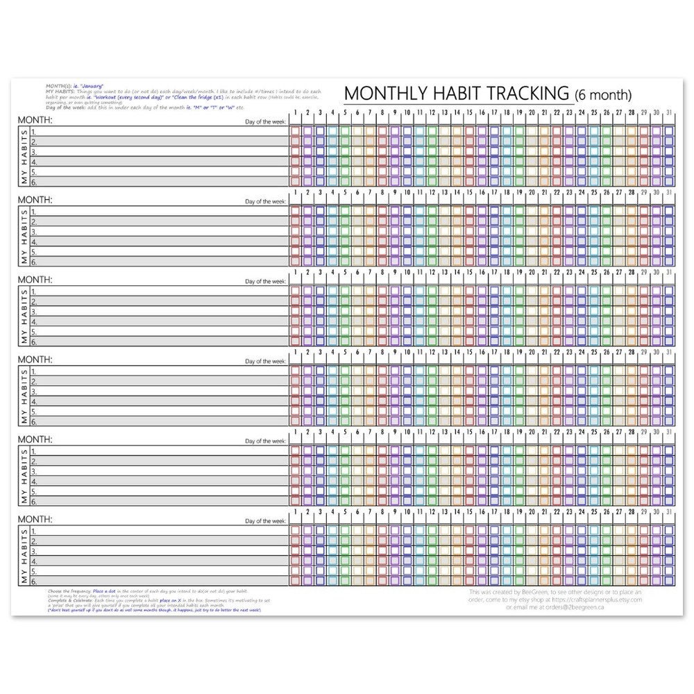 Habit Resolution Monthly Habit Chart Poster (rainbow) - Reach Your Goals Faster, Hold ...