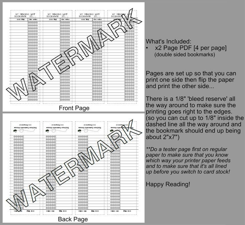 X2 Bookmarks Reading Review & Log Bookmarks x2 Printable Pdfs in One